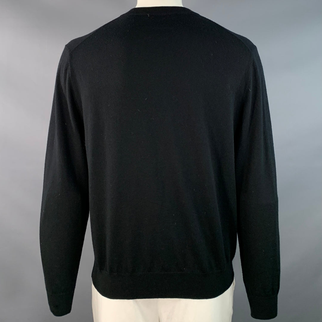MR TURK Size XL Black Red Wool Heart V-Neck Pullover