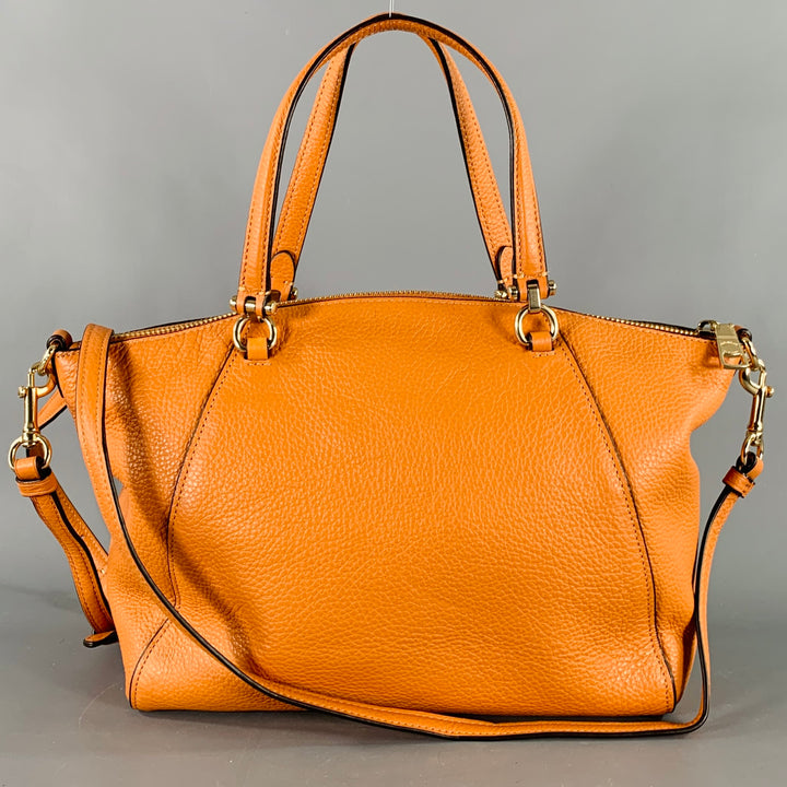 COACH Prairie Satchel Orange Gold Pebble Grain Leather Handbag
