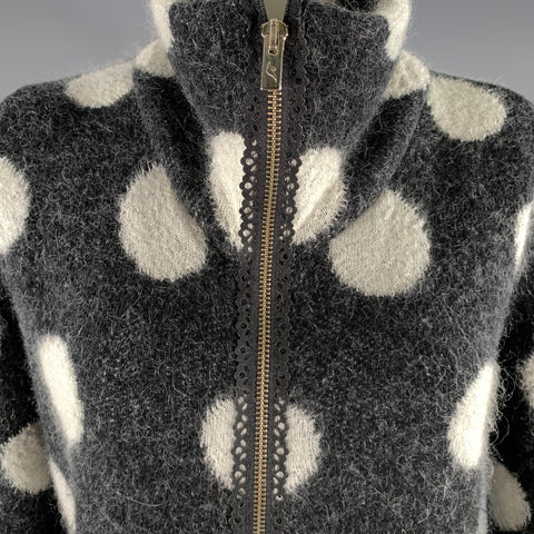 ALTER EGO Size M Black White Mohair Wool Polka Dot Coat