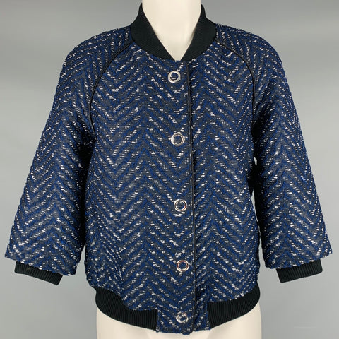 3.1 PHILLIP LIM Size 4 Black Navy Polyester Cotton Chevron Bomber Jacket
