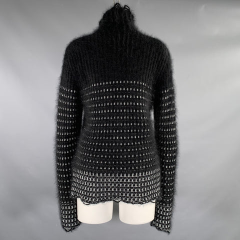 BALMAIN Size 6 Black Silver Angora Woven Pull On Sweater