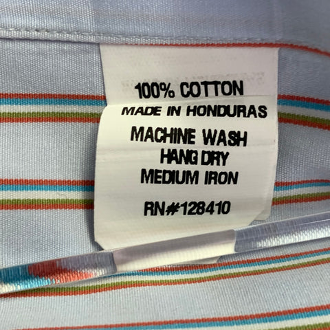 SID MASHBURN Size L Blue Orange Stripe Cotton One Pocket Long Sleeve Shirt
