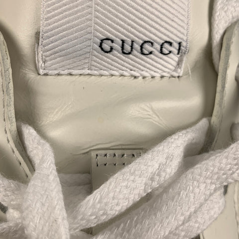 GUCCI Size 11.5 White Monogram Leather Lace Up Sneakers