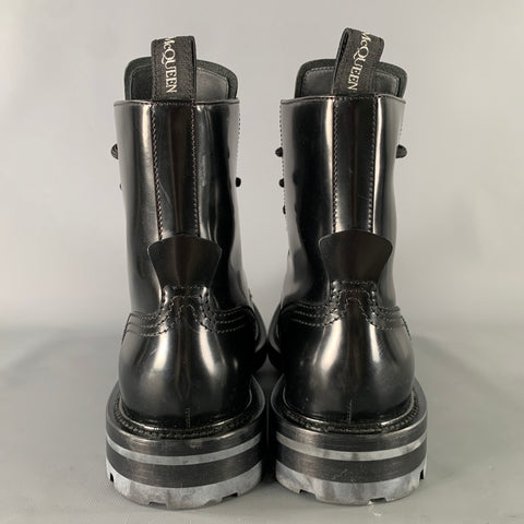 ALEXANDER MCQUEEN Size 8.5 Black Leather Lace Up Boots