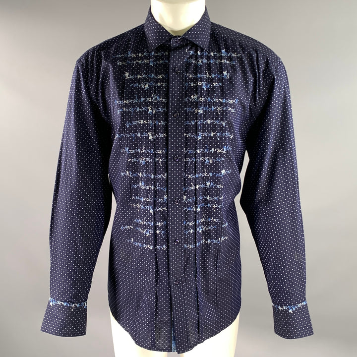 ROBERT GRAHAM Size XL Navy Blue Embroidery Cotton Long Sleeve Shirt