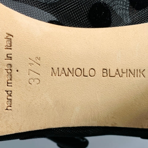 MANOLO BLAHNIK Size 7.5 Black Polka Dot Mary Jane Pumps