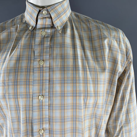 BURBERRY Size L Orange Blue Tartan Button Down Long Sleeve Shirt