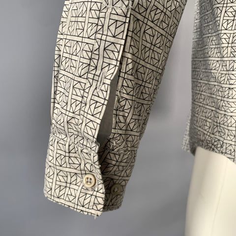 JIL SANDER Size S Grey Black Geometric Pointed Collar Long Sleeve Shirt
