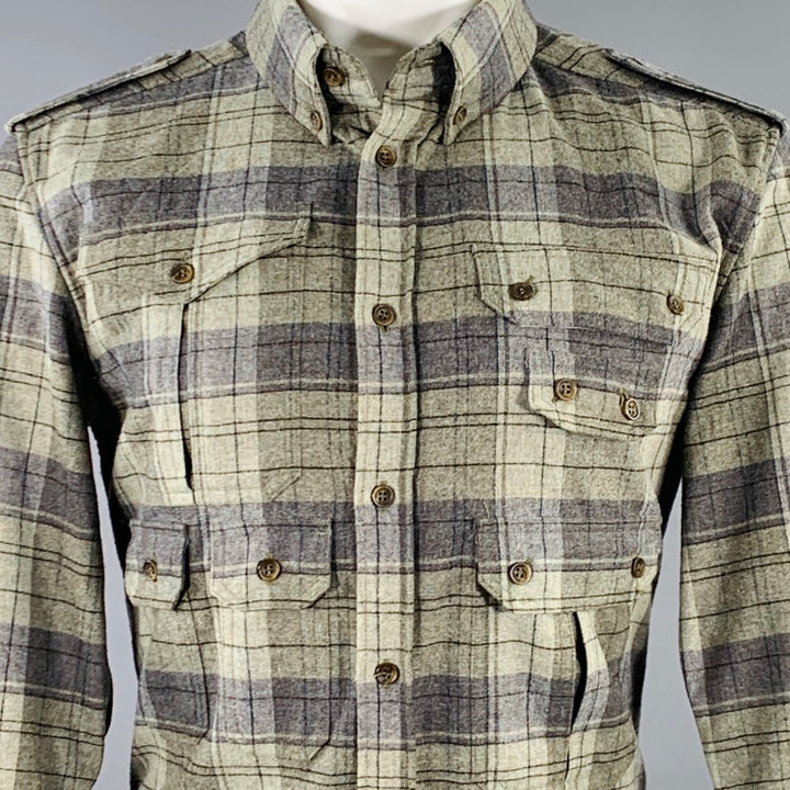 D&G by DOLCE & GABBANA Size 40 Green Grey Plaid Utility Slim Fit Long Sleeve Shirt