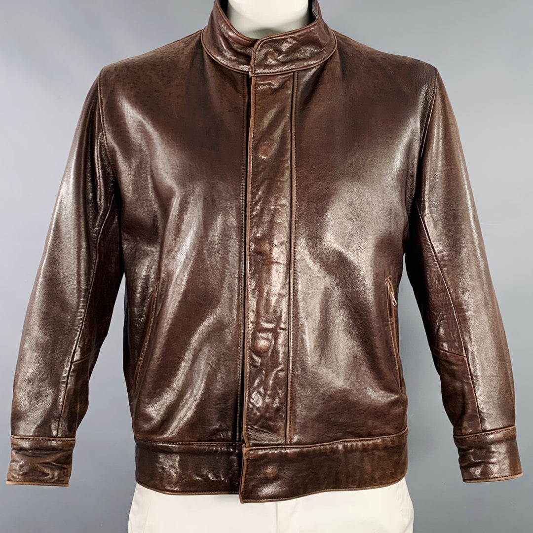 FOG CITY Size 42 Brown Leather Bomber Jacket