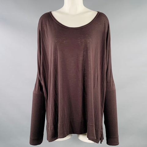 ANN DEMEULEMEESTER Size M Brown Jersey Scoop Neck Casual Top