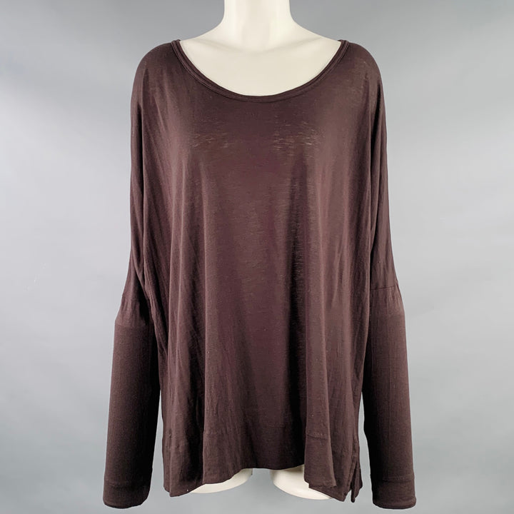 ANN DEMEULEMEESTER Size M Brown Jersey Scoop Neck Casual Top