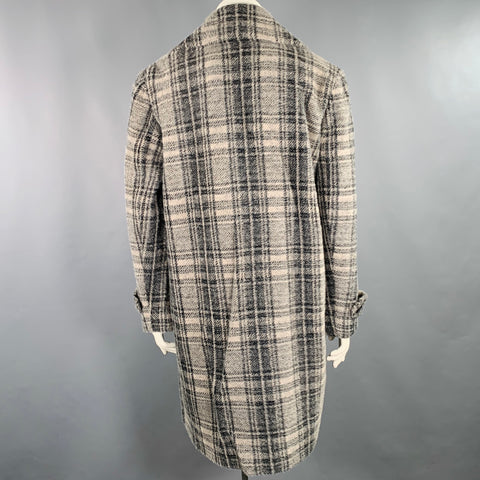 ELIE TAHARI Size L Grey Black Nylon Blend Plaid Double Breasted Coat