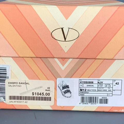 VALENTINO Size 9 Tan Multi Color Embroidery Leather Straps Sandals
