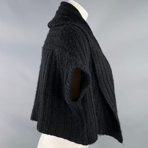 JARBO Size 0 Black Alpaca Blend Knit Shawl Collar Open Front Shrug Cardigan
