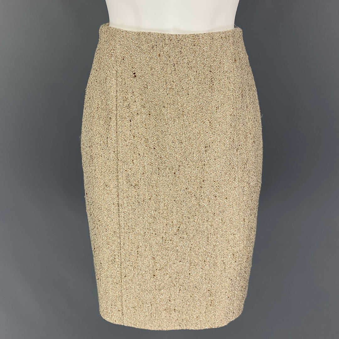 VALENTINO Size Gold Viscose Blend Textured Pencil Skirt – Sui