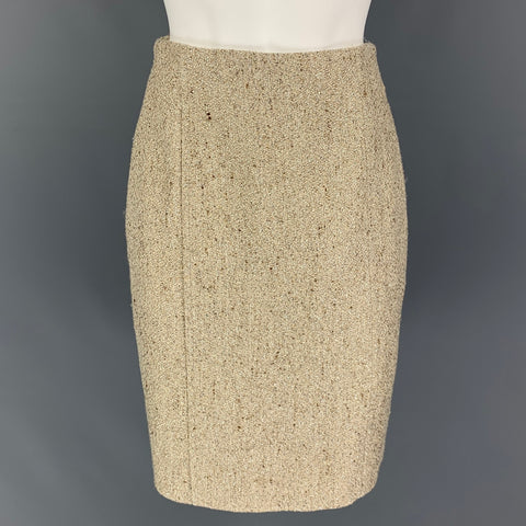 VALENTINO Size 6 Gold Viscose Blend Textured Pencil Skirt