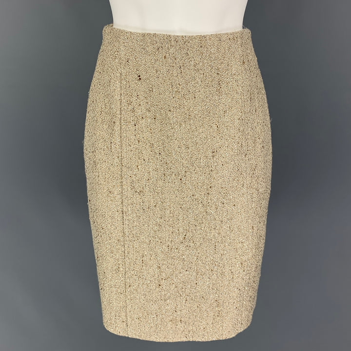 VALENTINO Taille 6 Jupe crayon texturée en mélange de viscose dorée