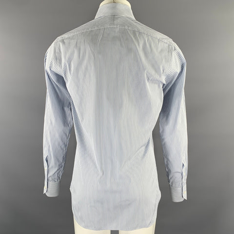 HAMILTON Size S White Light Blue Stripe Cotton Spread Collar Long Sleeve Shirt