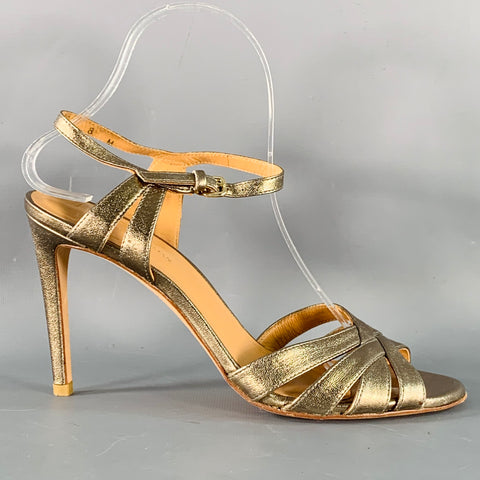 STUART WEITZMAN Size 8 Metallic Gold Leather Strappy Ankle Strap Sandals
