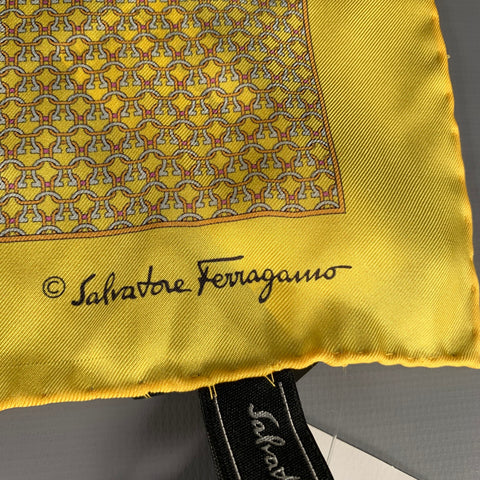 SALVATORE FERRAGAMO Yellow White Abstract Pocket Square