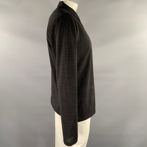 JOHN VARVATOS Size L Black Heather Wool Blend Long Polo