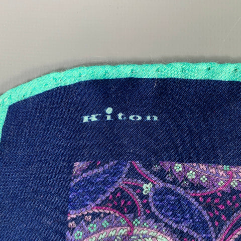 KITON Navy Purple Paisley Pocket Square