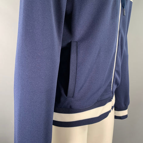 GUCCI Size M Navy White Logo Polyester Zip Up Hoodie Jacket