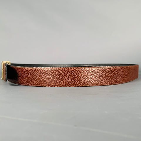 SALVATORE FERRAGAMO Size 34 Brown Black Pebble Grain Leather Belt