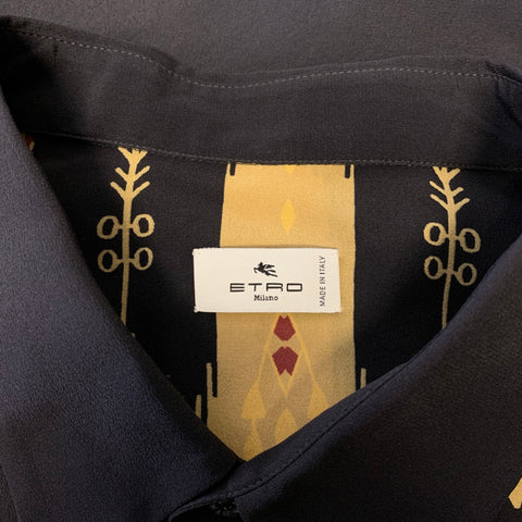 ETRO Size XL Black Gold Animals Silk Oversized Short Sleeve Shirt