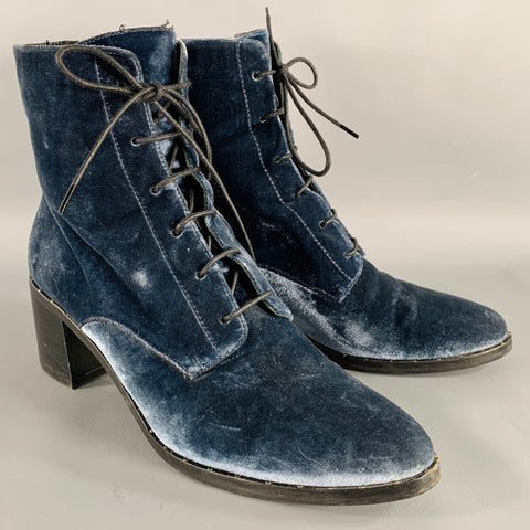 FREDA SALVADOR Size 7 Blue Velvet Lace-Up Boots