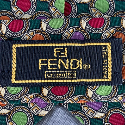 FENDI Green Multi Color Dots Silk Tie