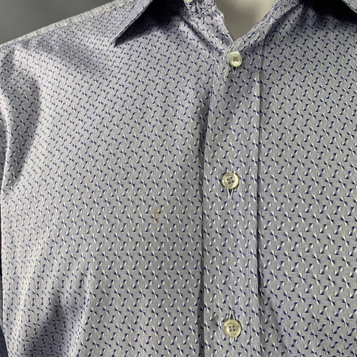 ETRO Size XL Blue Jacquard Cotton Curved Cutaway Long Sleeve Shirt