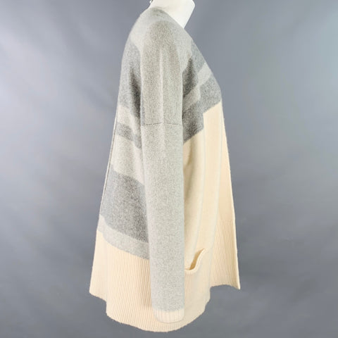 BLACK GOAT Size M Grey Cream Cashmere Stripe Open Front Cardigan