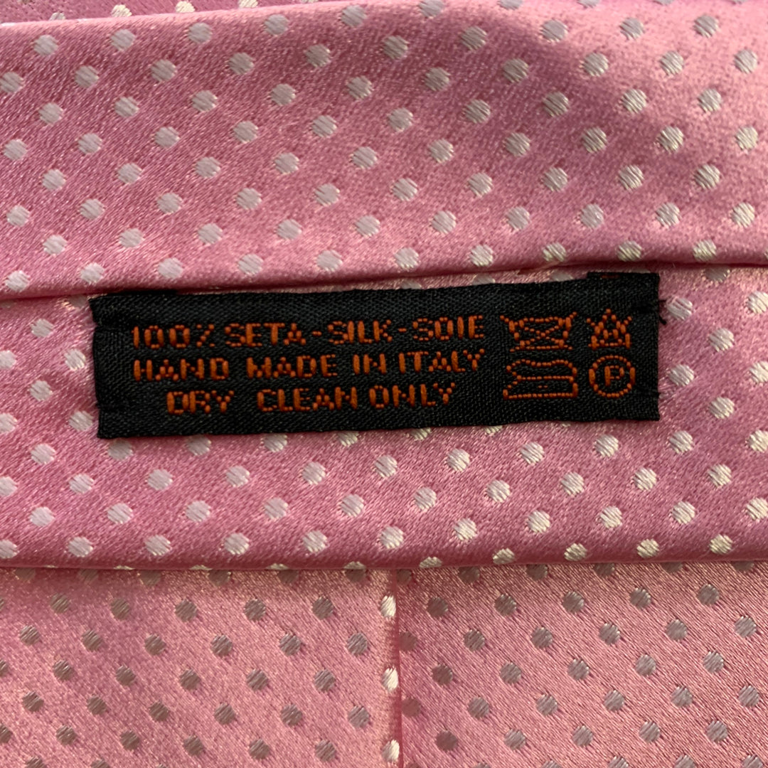 DOLCEPUNTA Pink White Polka Dot Silk Tie