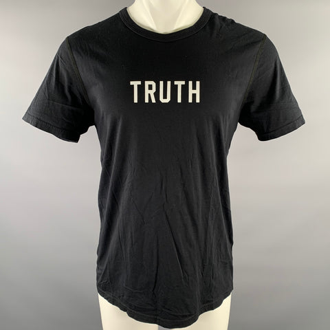REIGNING CHAMP Size L Black White Graphic Cotton T-shirt