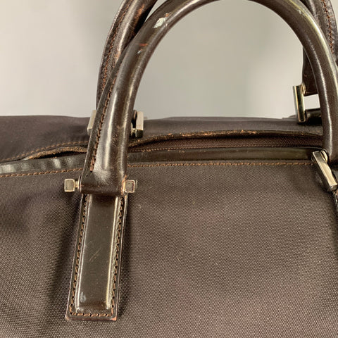 GUCCI Brown Leather Trim Nylon Weekender Bags & Leather Goods