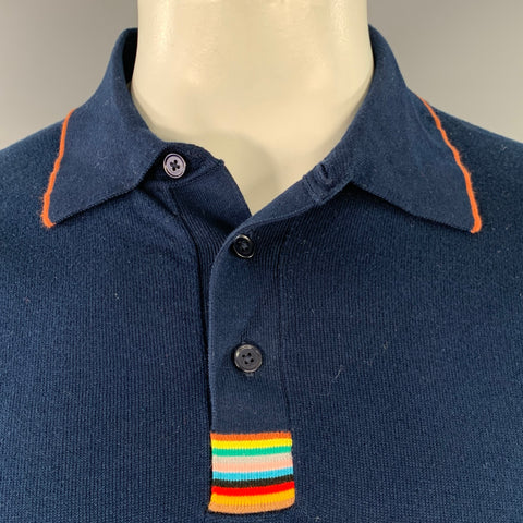 PAUL SMITH Size XL Navy Orange Contrast Trim Cotton Short Sleeve Polo