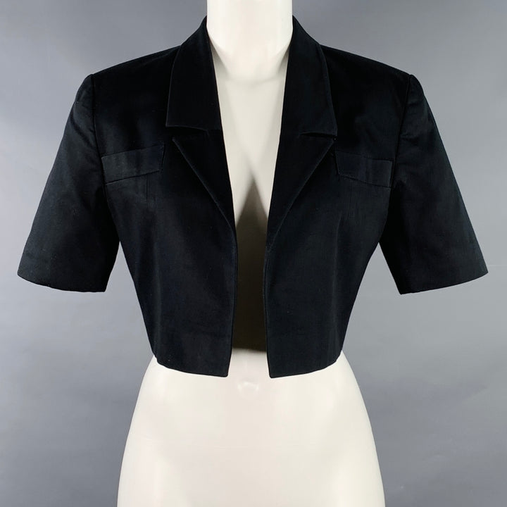 LOUIS FERAUD Size 4 Black Cotton Cropped Jacket Blazer