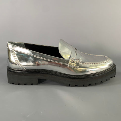 REFORMATION Size 11 Silver Patent Leather Loafer Flats