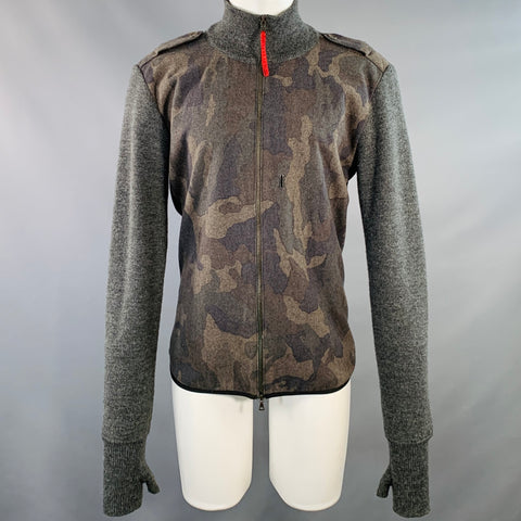 PRADA Size 40 Grey Brown Camouflage Virgin Wool Blend Zip Up Jacket