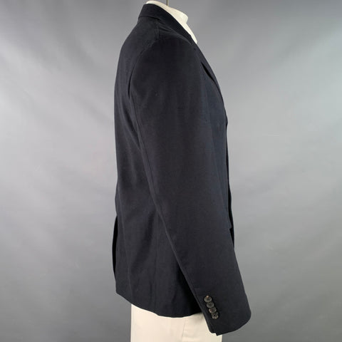 SALVATORE FERRAGAMO Size 42 Navy Twill Virgin Wool Cotton Sport Coat