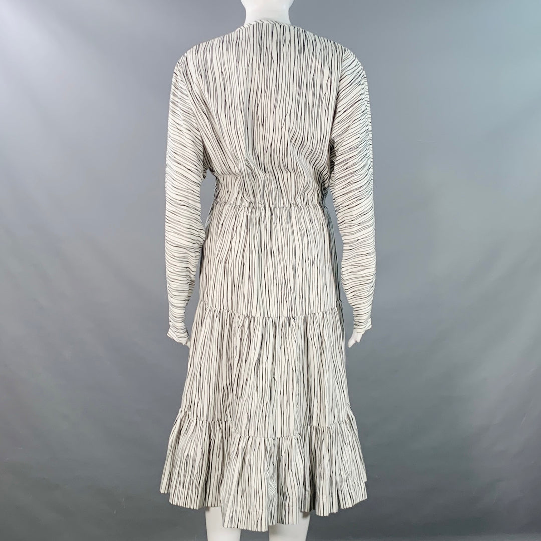 ROCHAS Size 2 Black White Cotton Stripe Button Trim A-Line Dress