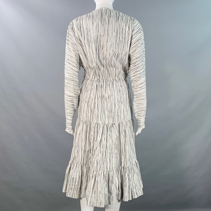 ROCHAS Size 2 Black White Cotton Stripe Button Trim A-Line Dress