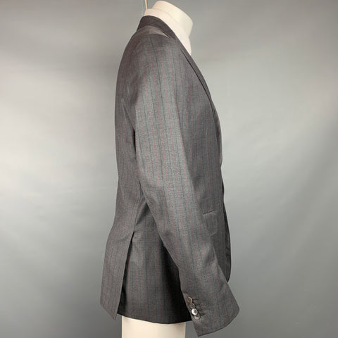 ISAIA Size 40 Grey Charcoal Red Stripe Wool Notch Lapel Sport Coat