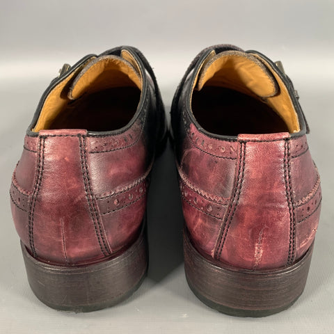 DSQUARED2 Size 11 Black Burgundy Perforated Leather Wingtip Loafers