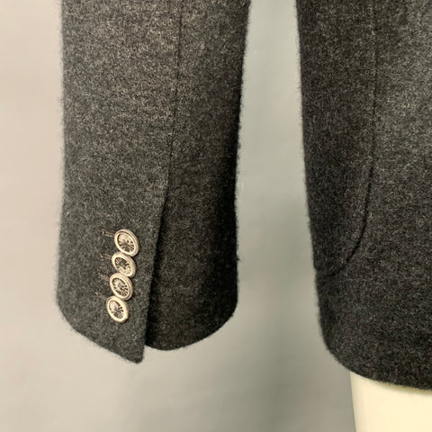 Manteau en cachemire gris noir à col montant et à boutonnage simple FEDELI Taille 40