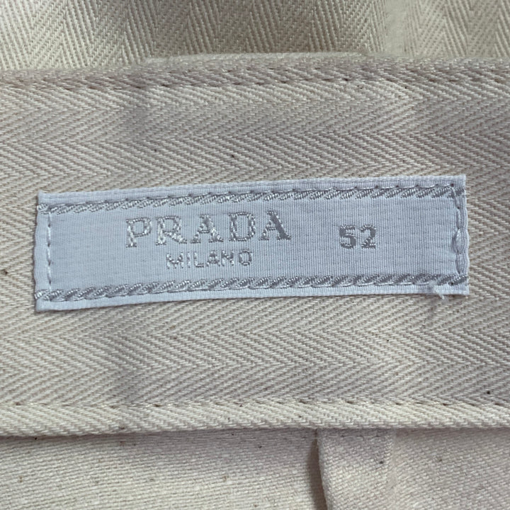 PRADA Size 36 Beige Cotton Herringbone Tapered Elastic Cuffs Zip Fly Casual Pants