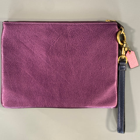 COACH HOL2018 Purple Navy 39250 Metallic Pebble Grain Leather Pouch