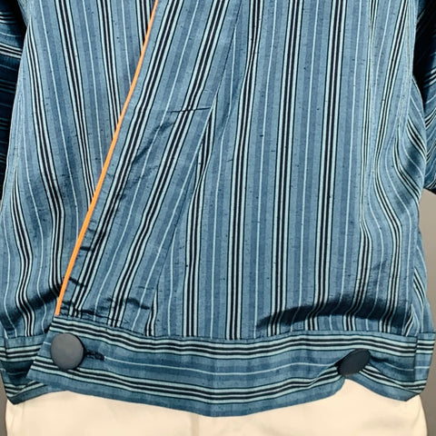 Gilet chauve-souris en polyester mélangé rayé bleu-noir, taille L, VINTAGE